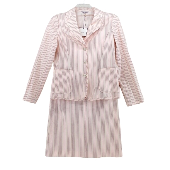 BCBG Blazer Skirt Textured Stripe Beige Red US M Chinese Sz 67-96 New New w/ Tag - Picture 1 of 15